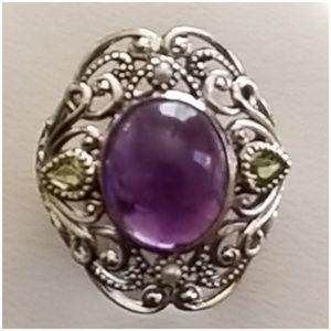 Genuine 4ct Amethyst, Seed Pearl and Peridot R 6
